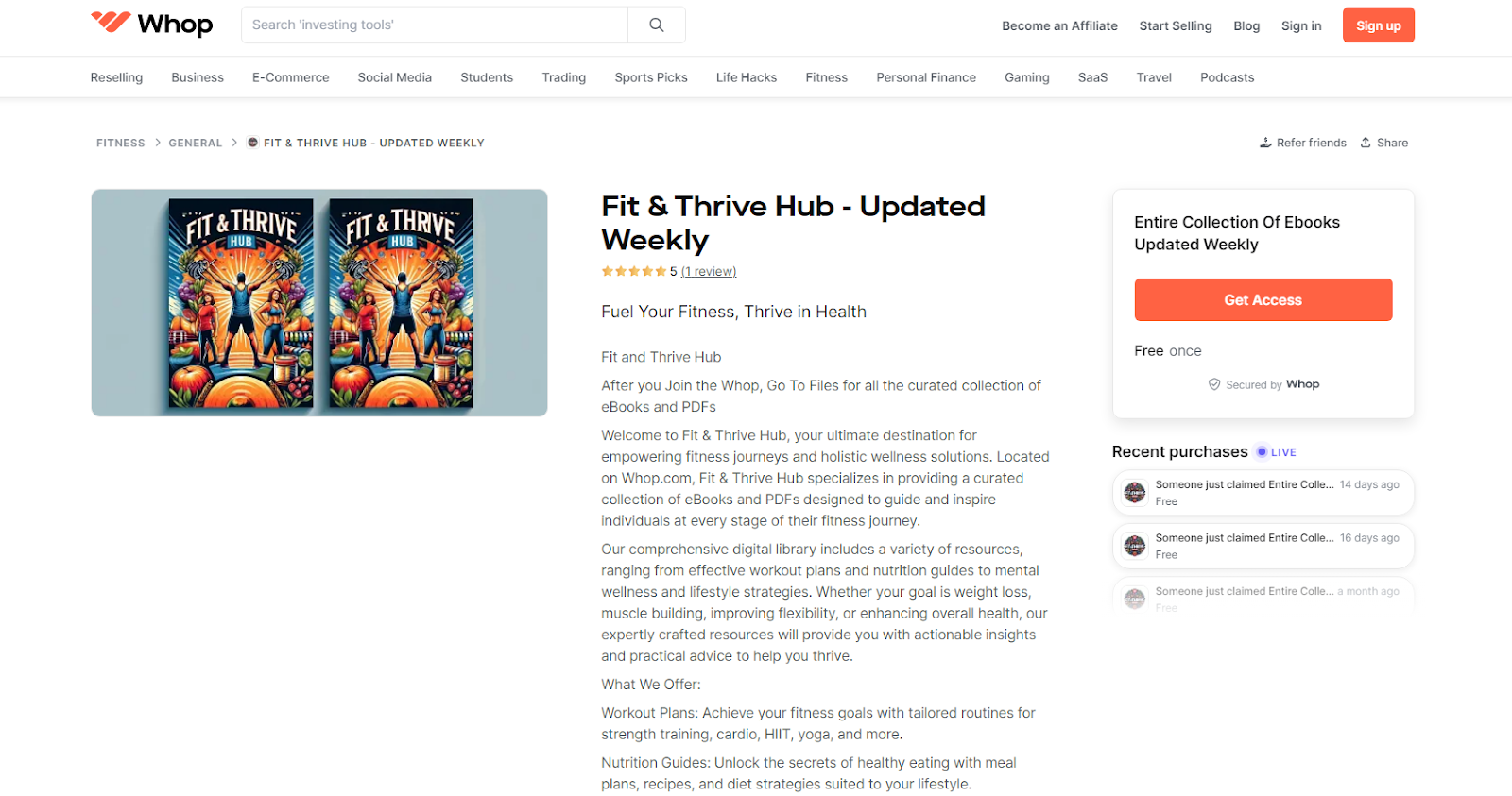 fit and thrive hub whop