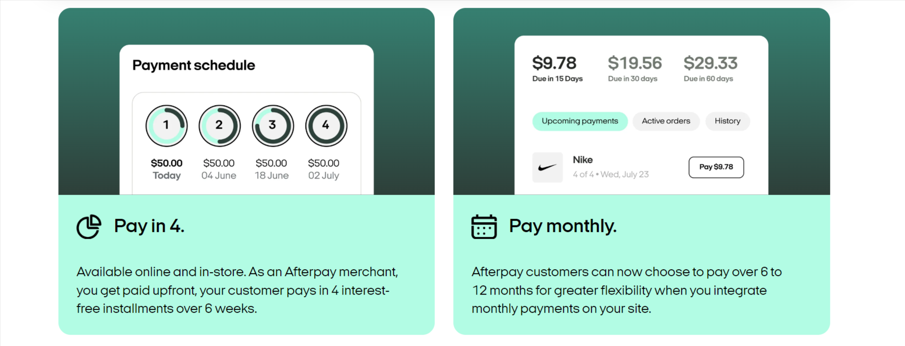 afterpay payment options