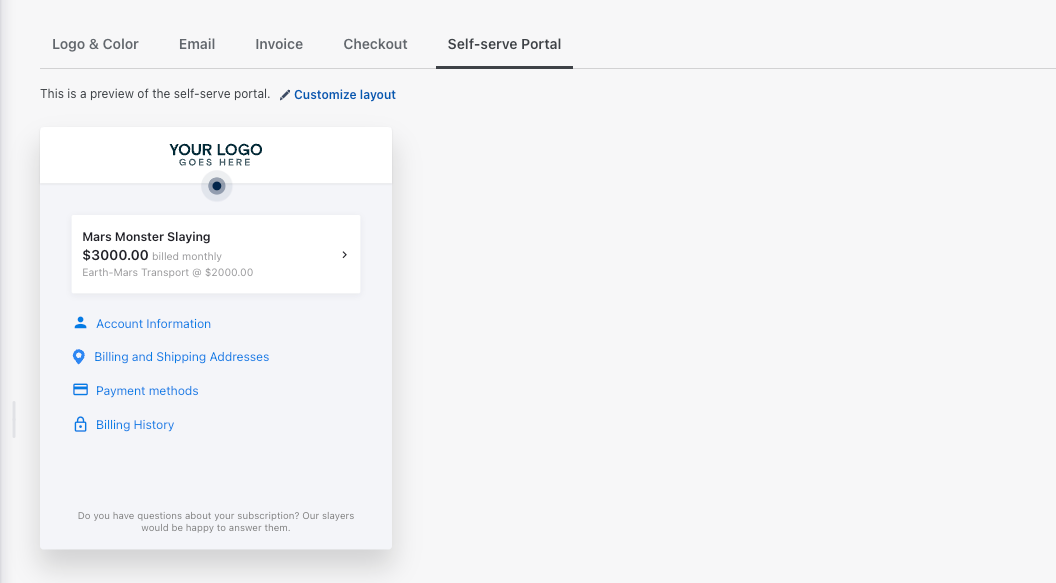 Chargebee screenshot of self-serve