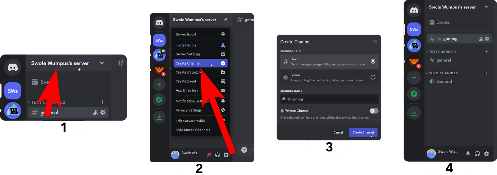 Steps of creating a Discord channel on desktop