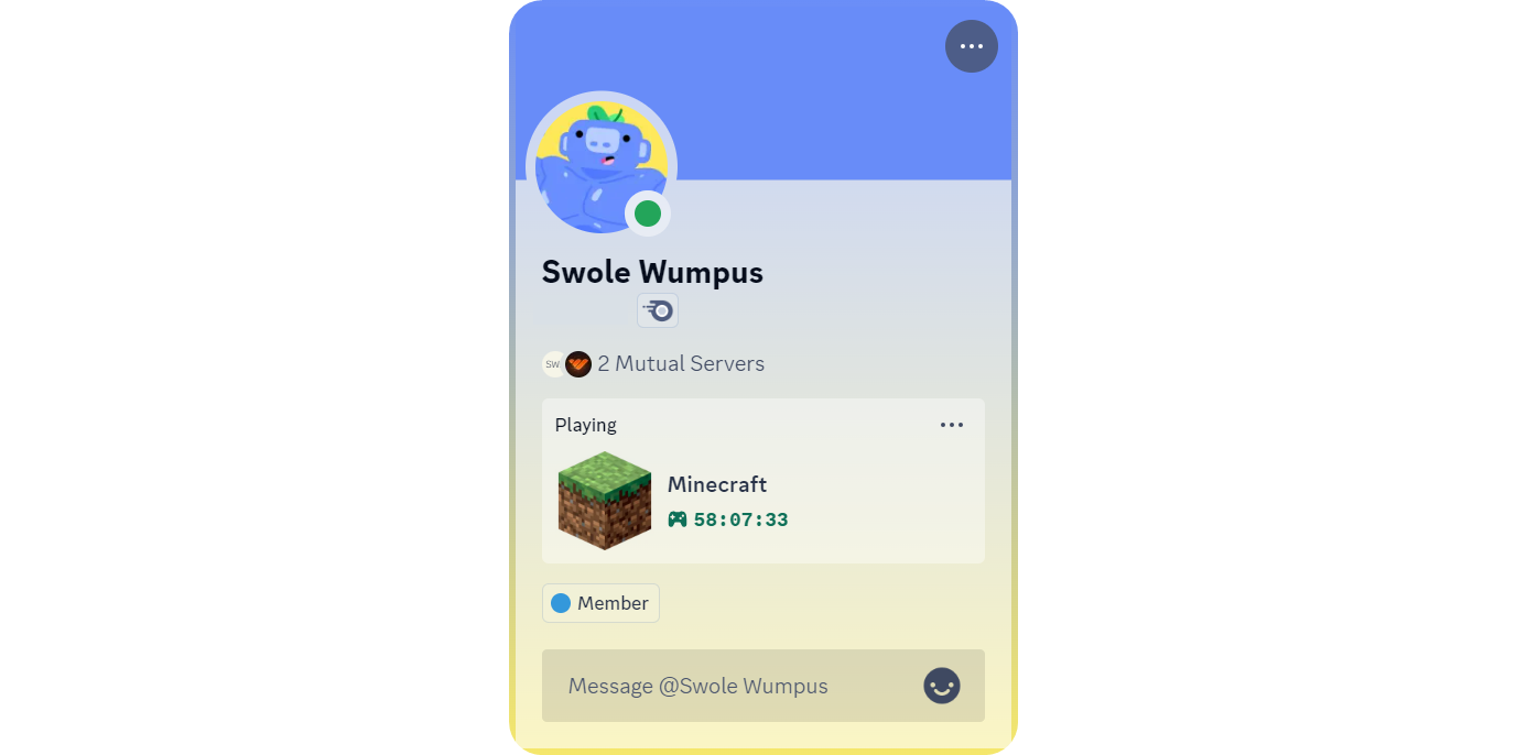 A Discord profile with the "Playing Minecraft" activity