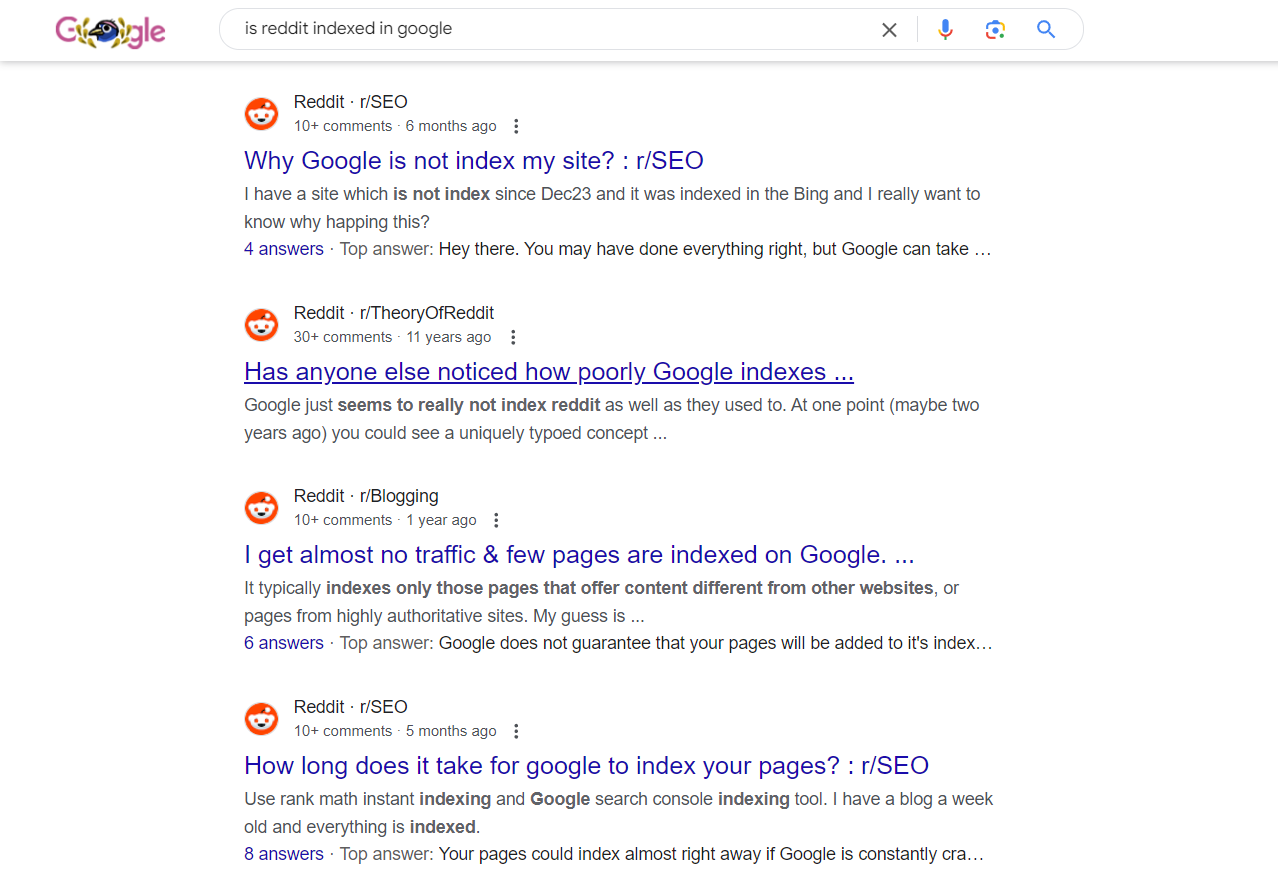 reddit indexing