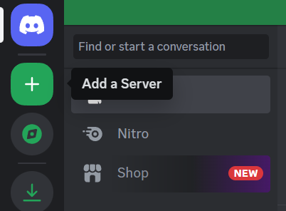 Discord showing the Add a Server plus icon