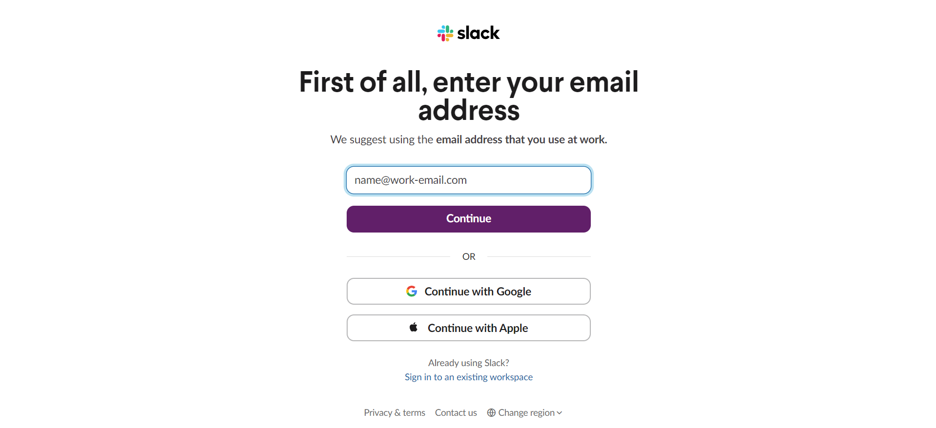 Slack sign up