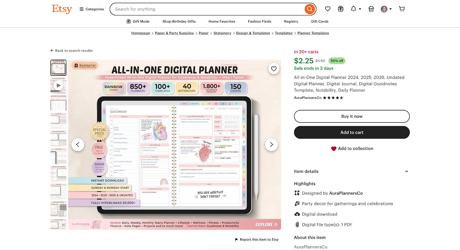 Etsy digital planner