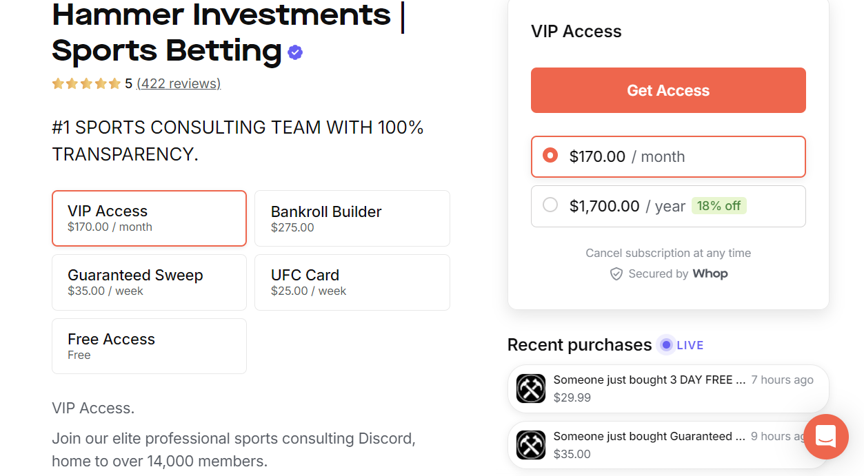 Hammer Investments Pricing