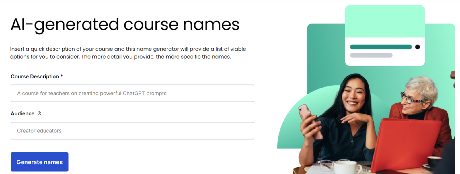 Thinkific's AI course-name generator