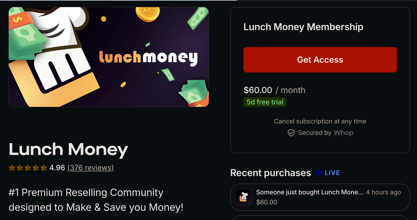 Lunch Money pricing