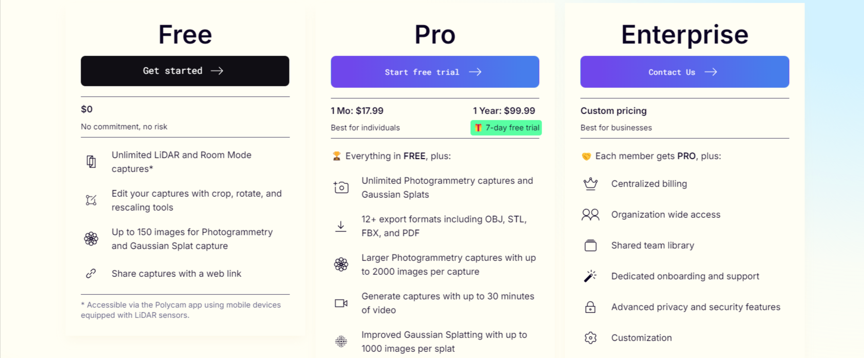 Polycam pricing options