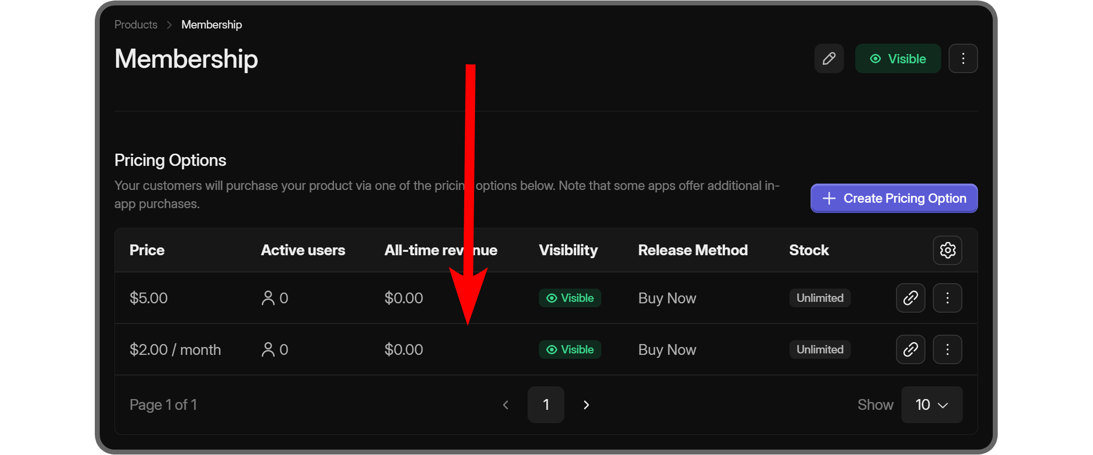 The details page of a product with two pricing options on Whop