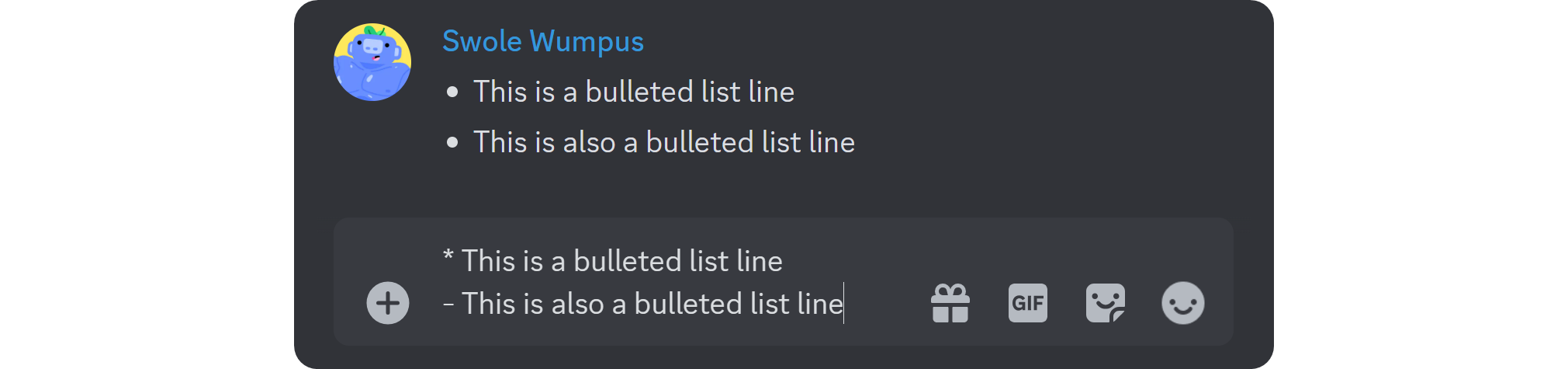 Bulleted list formatting on Discord