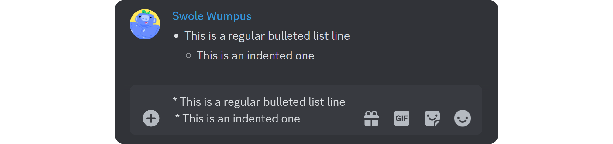 Indented bulleted list formatting on Discord