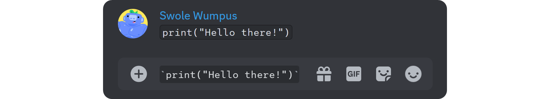 Inline code formatting on Discord