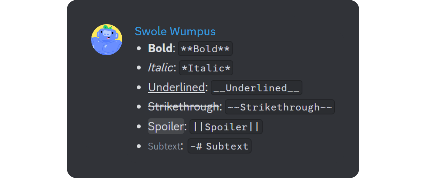 Standard formatting methods on Discord