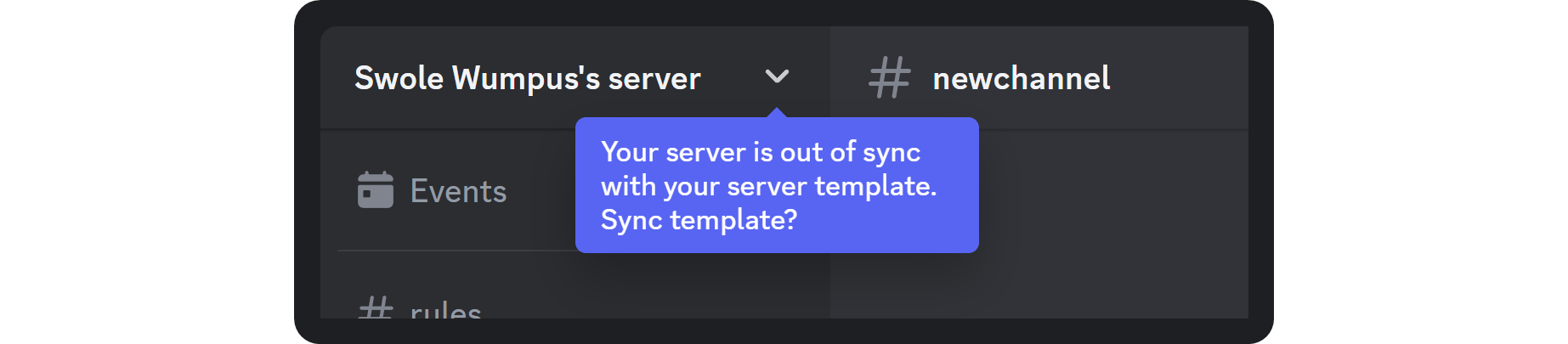 The server template out of sync notification on Discord