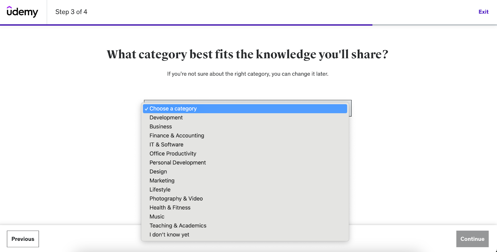 Pick a course category