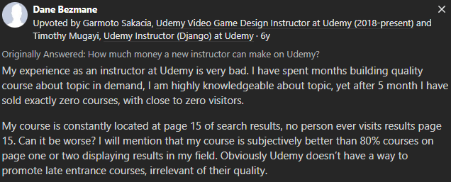 A Quora answer explaining a bad experience with Udemy