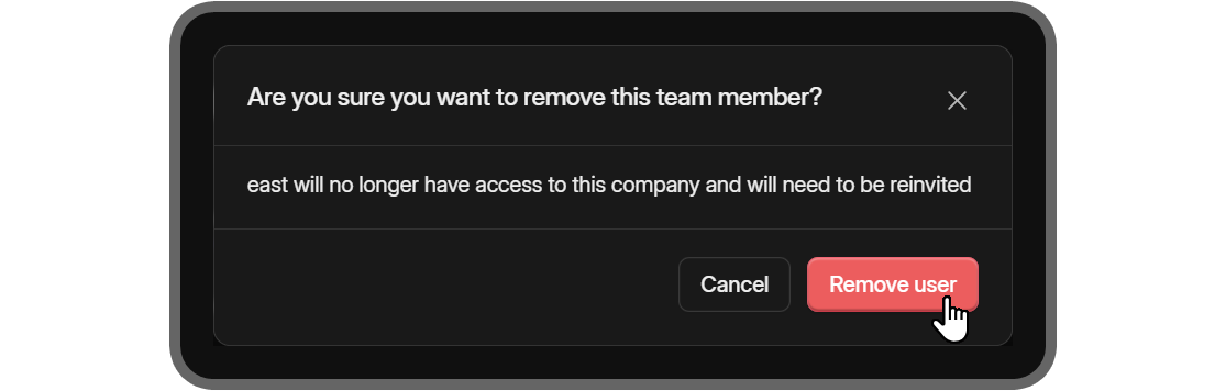 Remove team member confirmation message