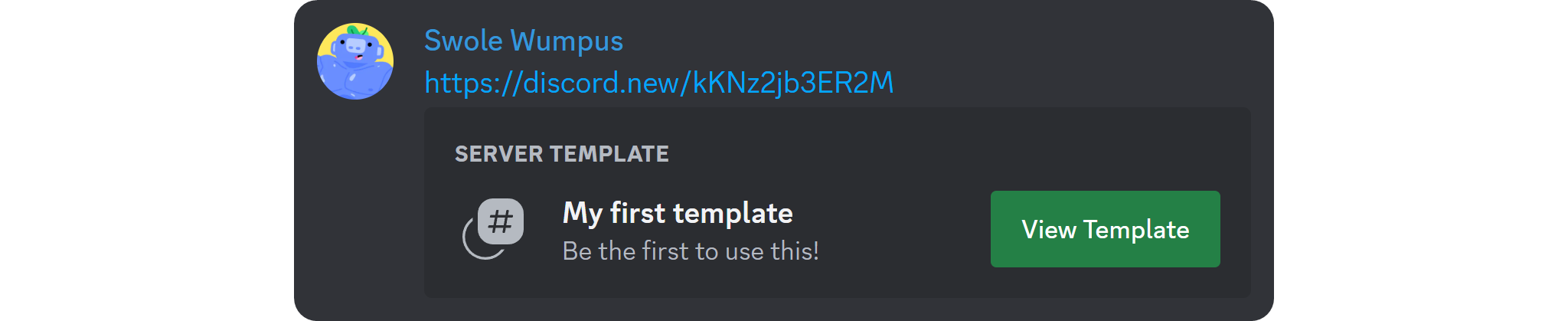 An example of a posted server template link on Discord