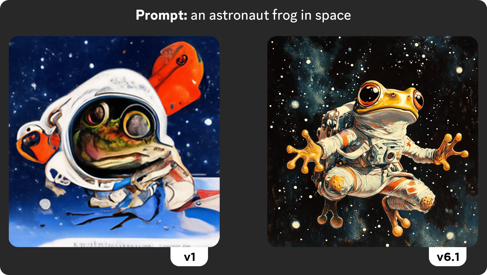 Comparison between the V1 and V6.1 of MidJourney