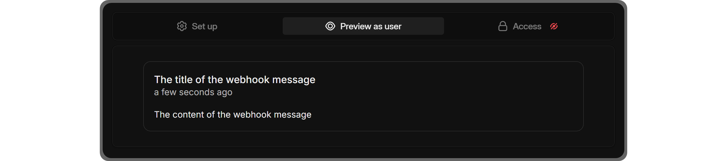 The Preview as user section of the Webhooks app on Whop