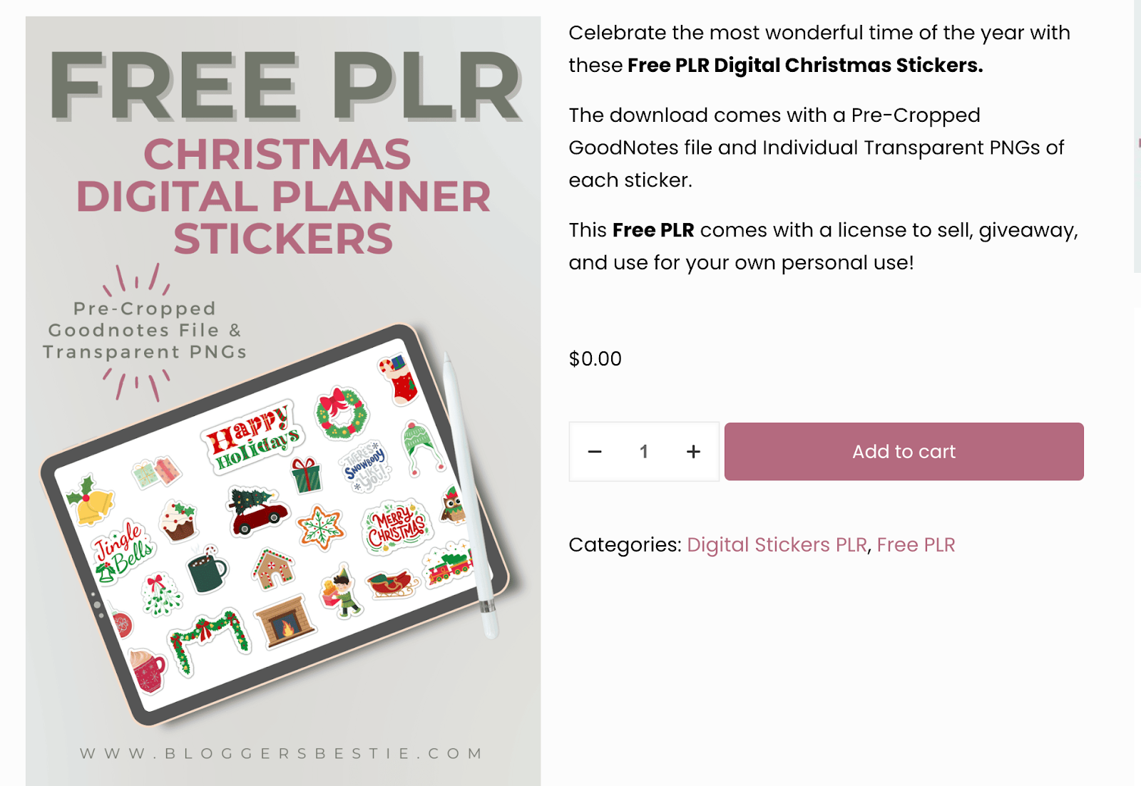 Screenshot of PLR Christmas planner stickers