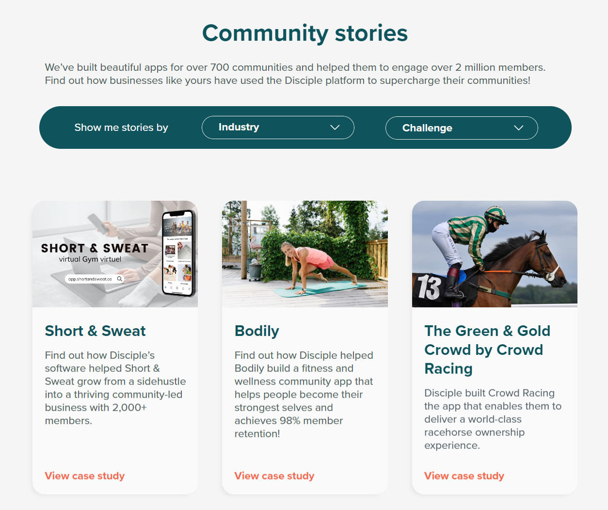 A screenshot of Disciple Media's community stories page