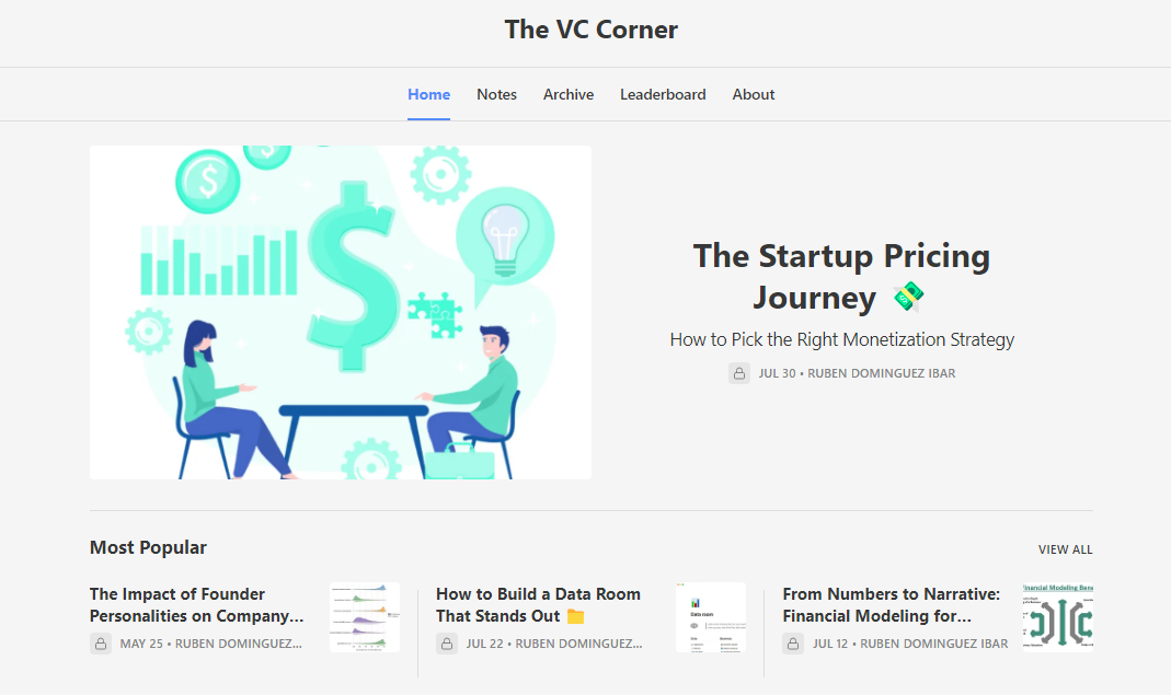 The VC Corner includes newsletters and articles penned by Ruben Dominguez Ibar, a venture capital investor.