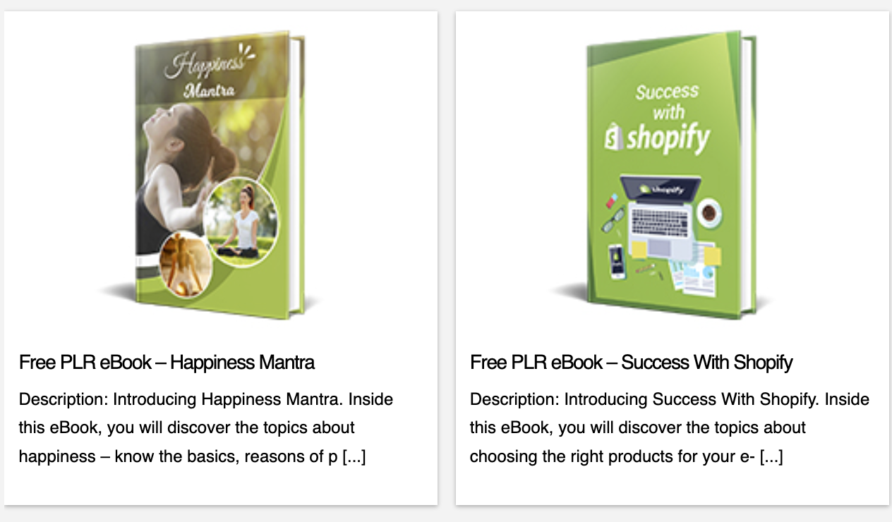 Screenshot of free PLR ebooks