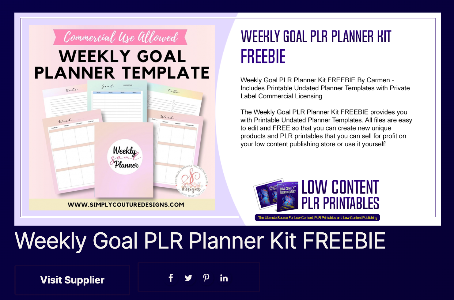 Screenshot of a free weekly planner kit