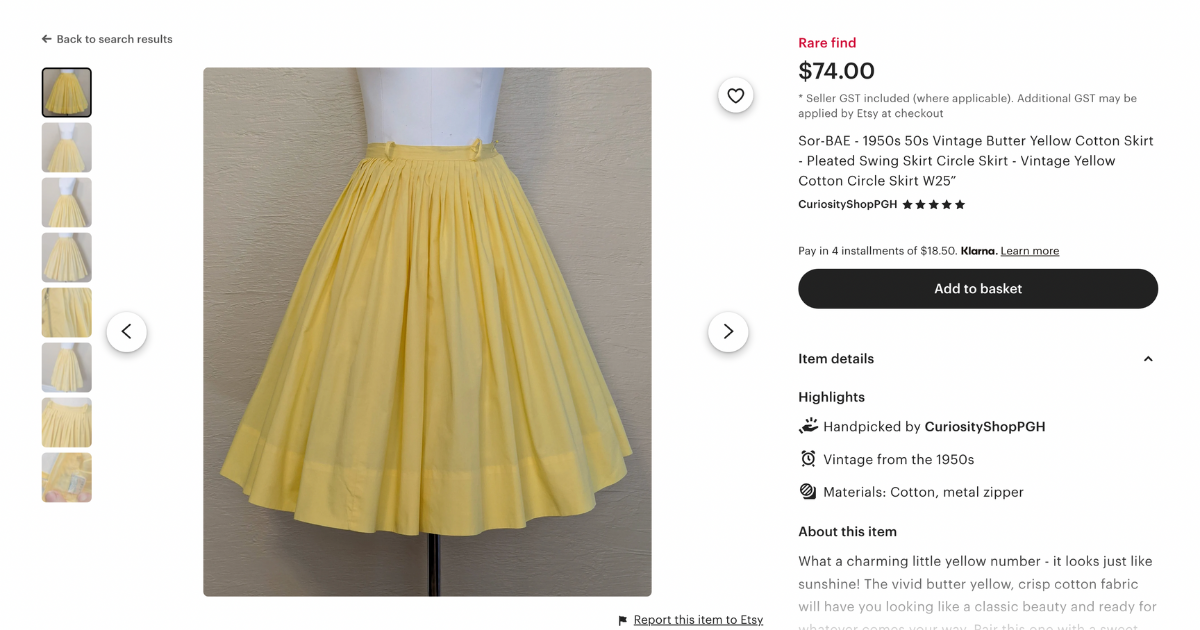 Vintage skirt on Etsy