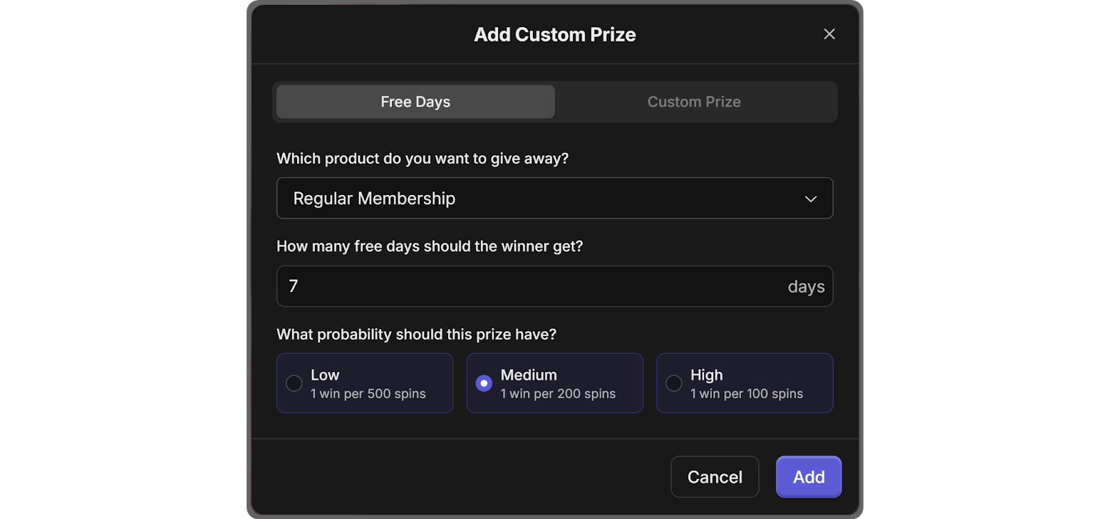 Add custom prize