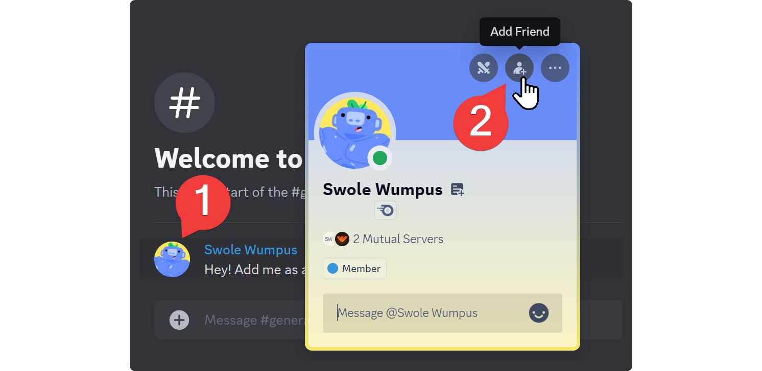 Steps of sending a friend request to a Discord user on desktop