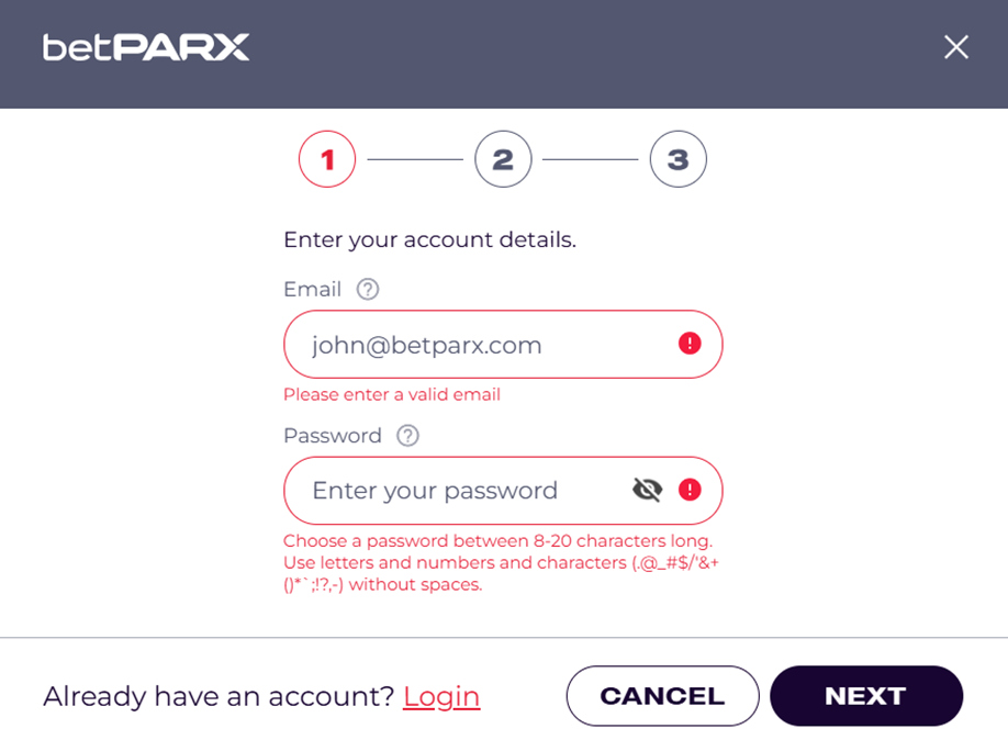 BetParx sign up