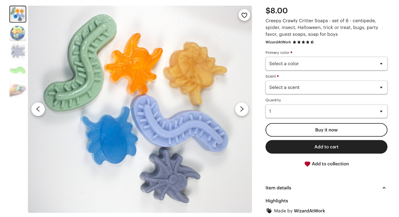 Creepy crawly soap bars