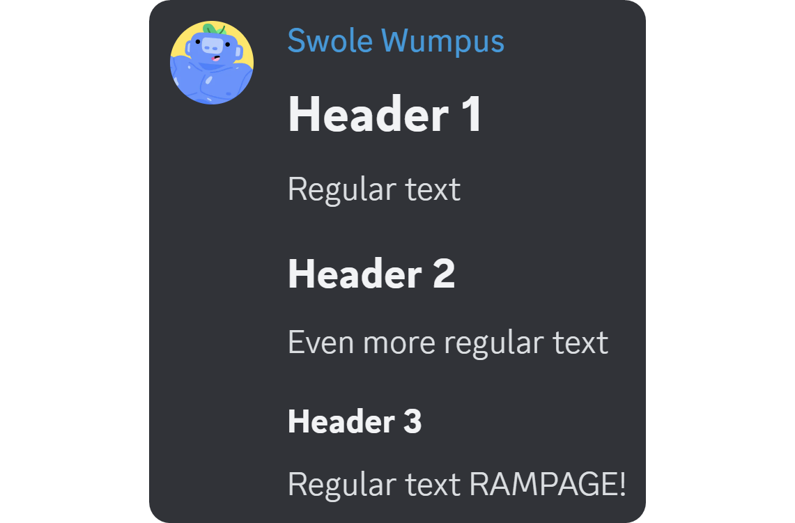 Header formatting example on Discord