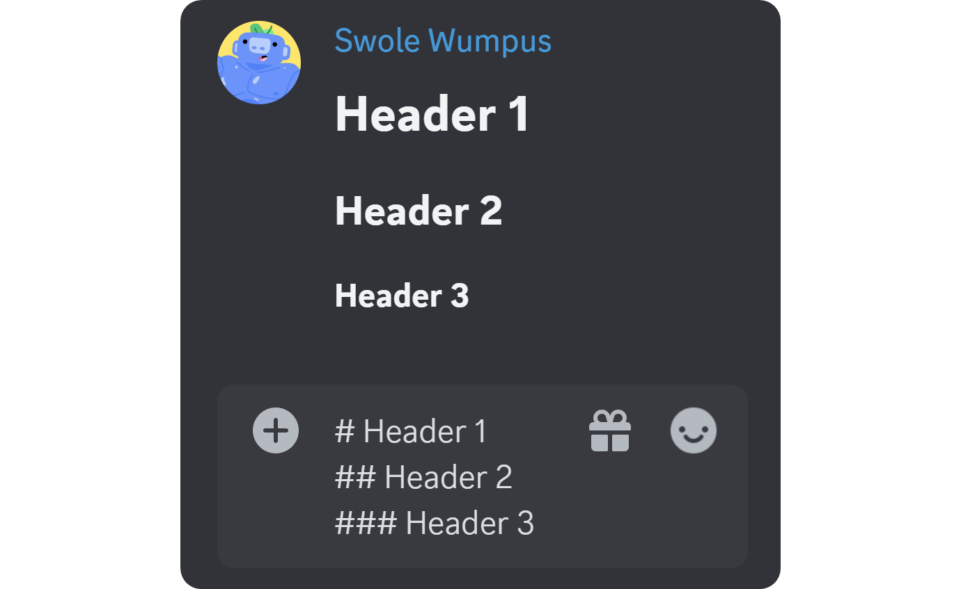 Header formatting example on Discord