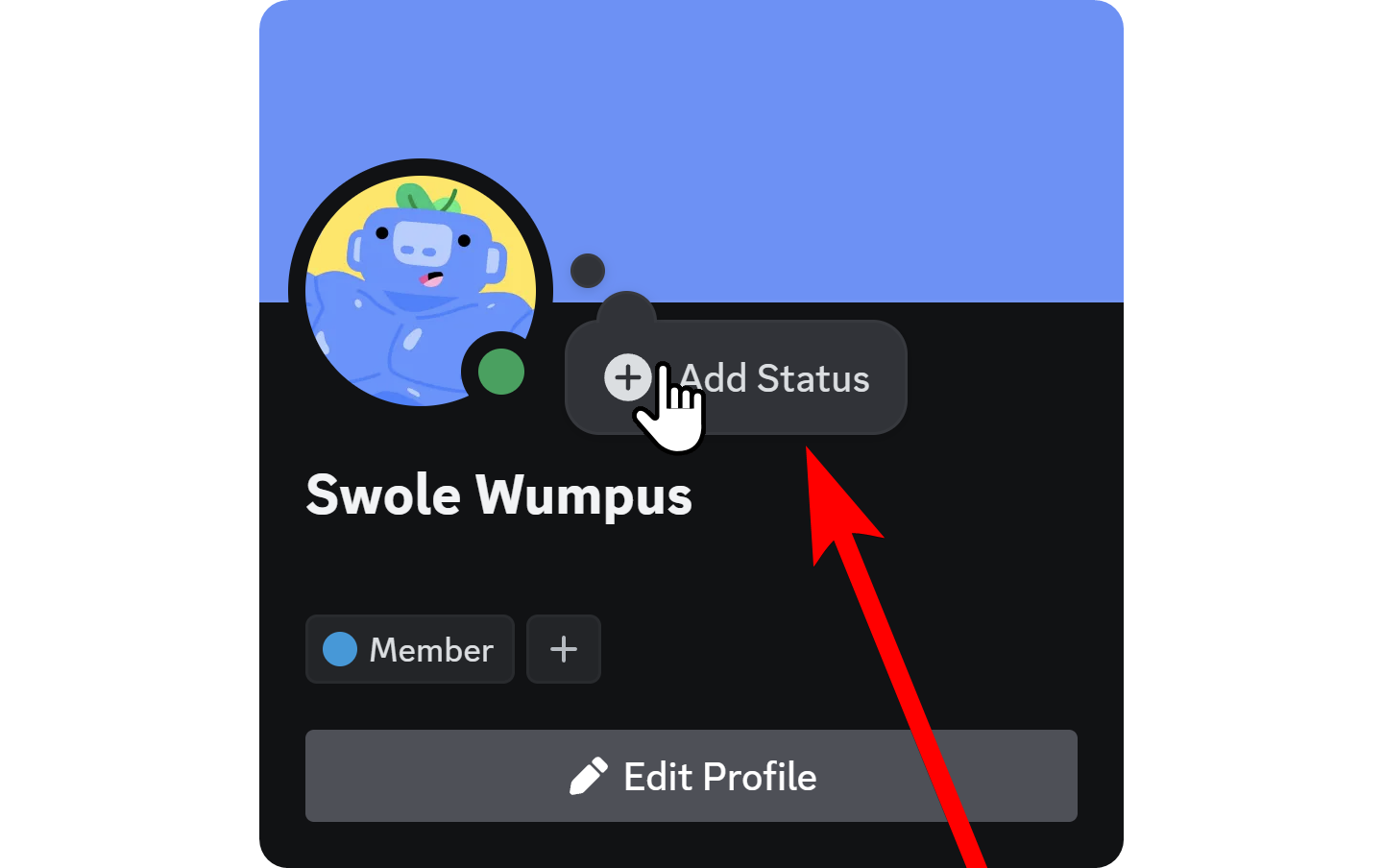 The Add Status button on Discord