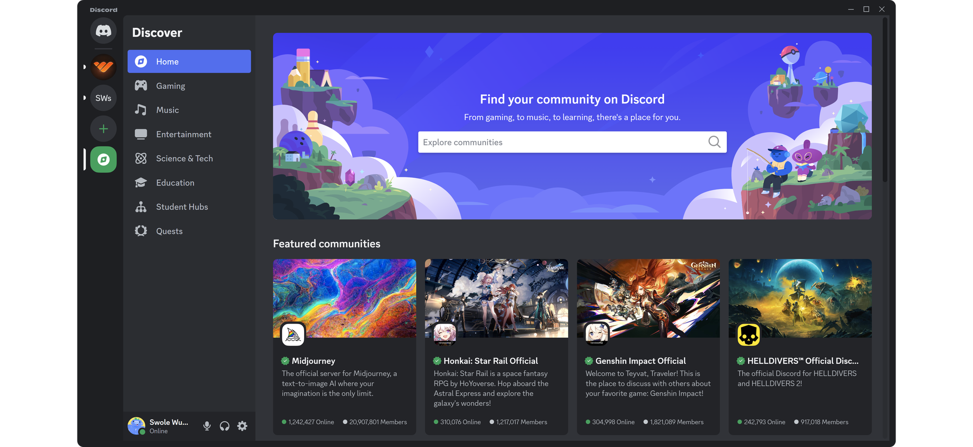 Discord Server Discovery section