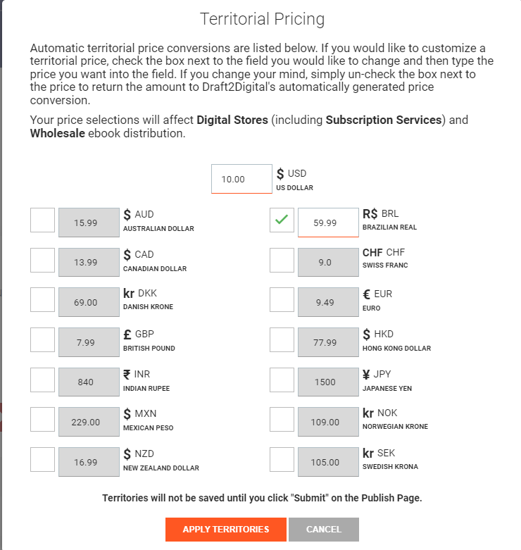 Draft2Digital territorial prices