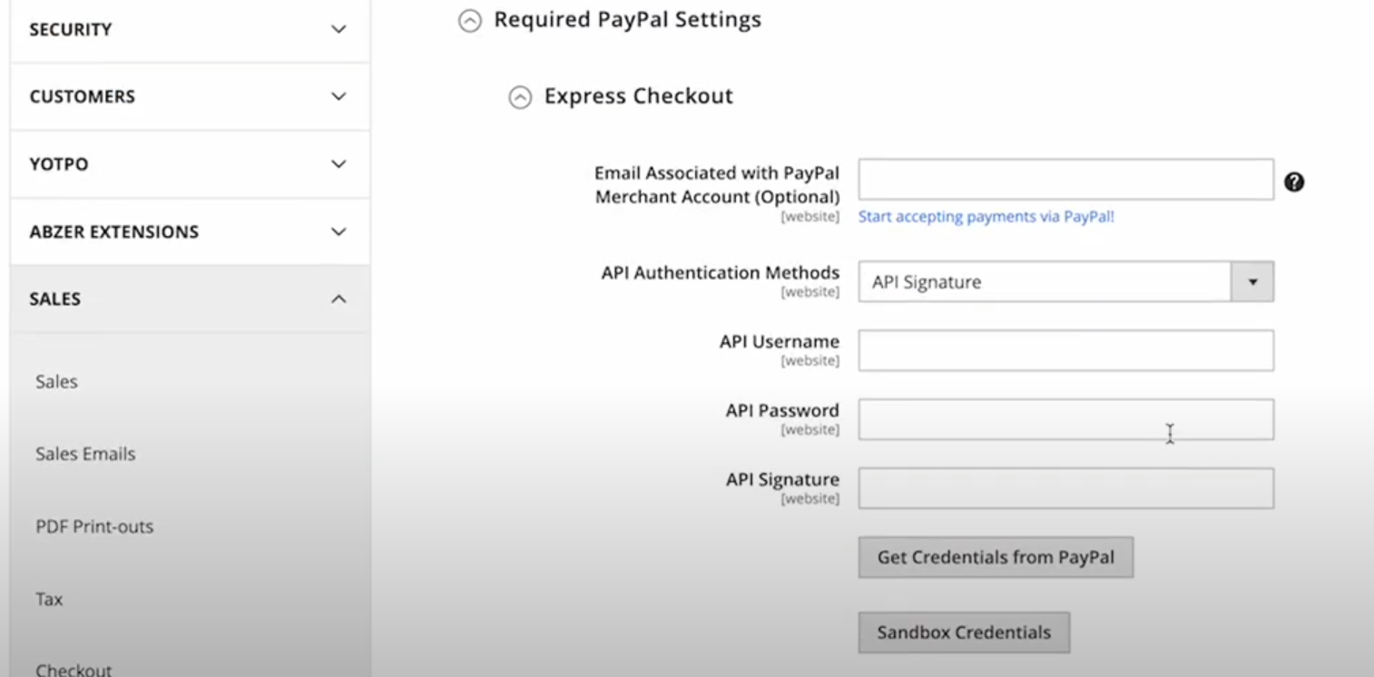 Magento PayPal settings