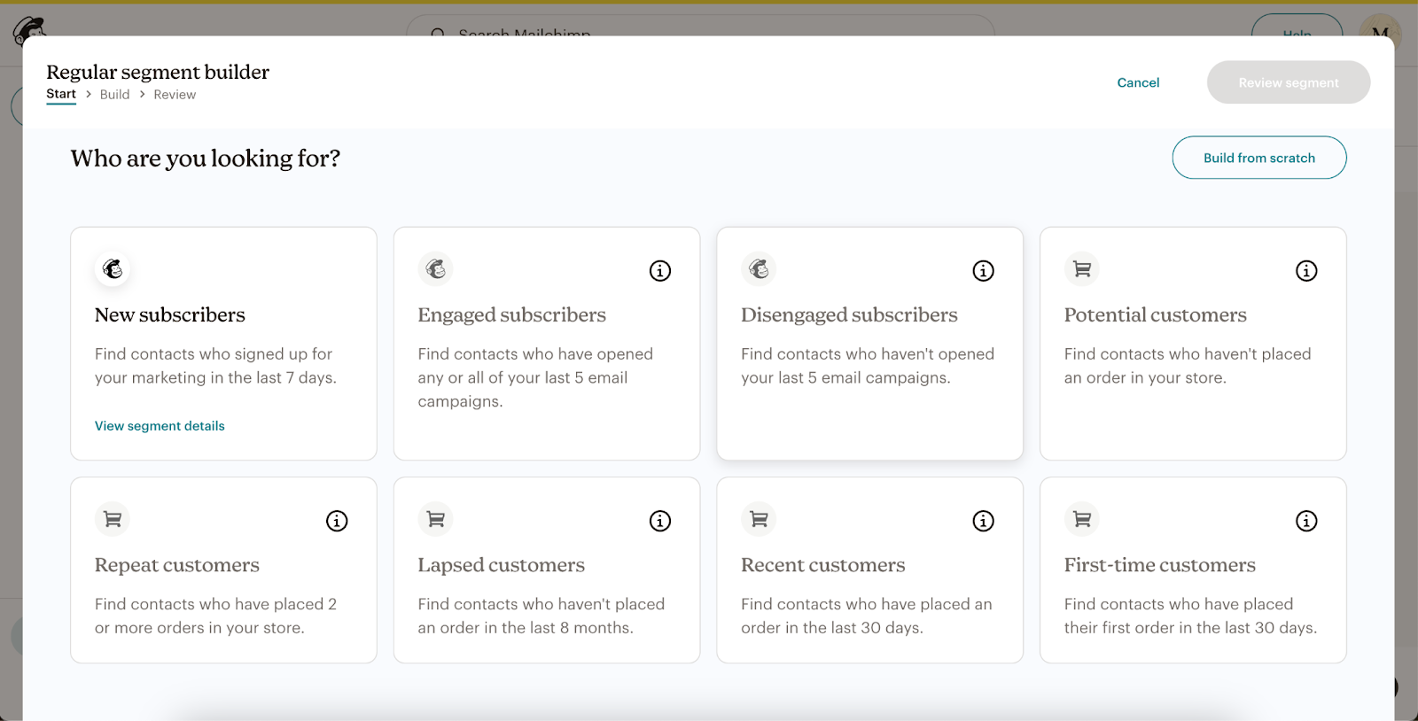 Mailchimp segment builder