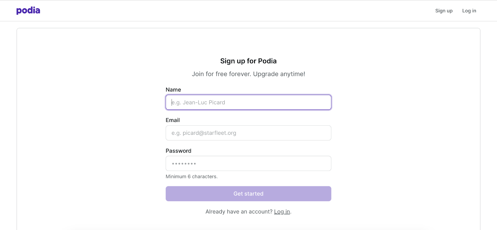 Podia sign-up