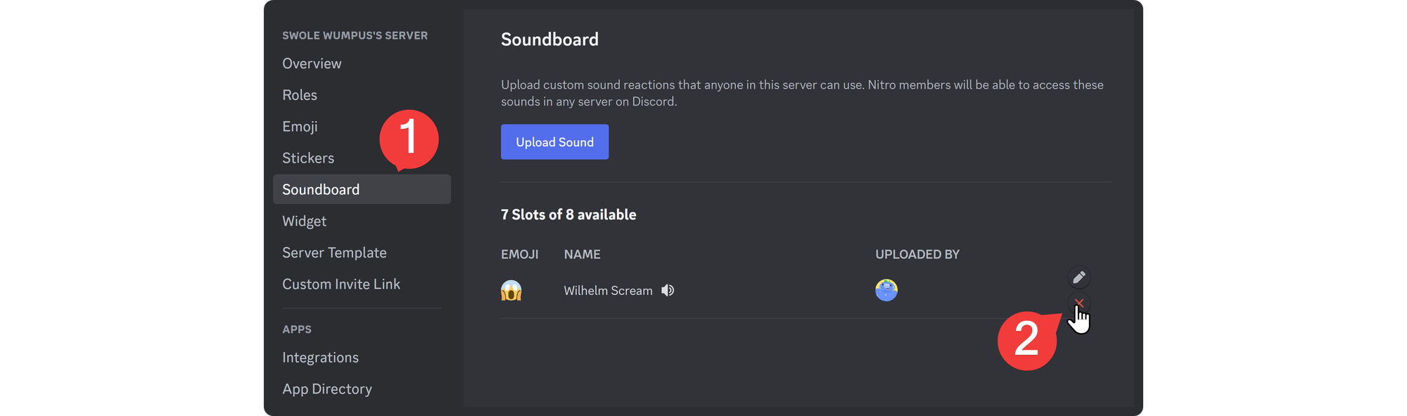 Steps of removing a sound from a Discord server