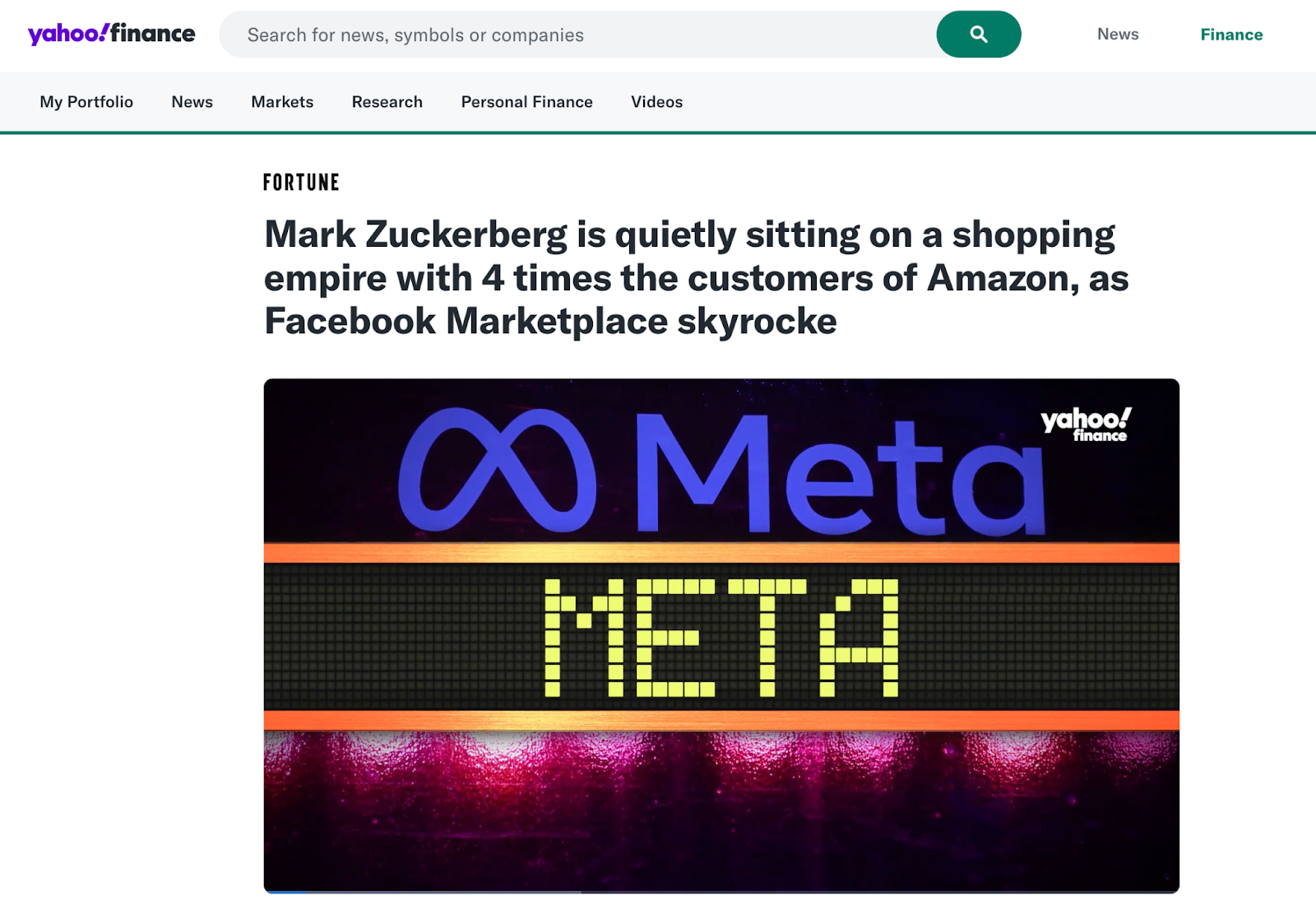 Yahoo Finance article Meta