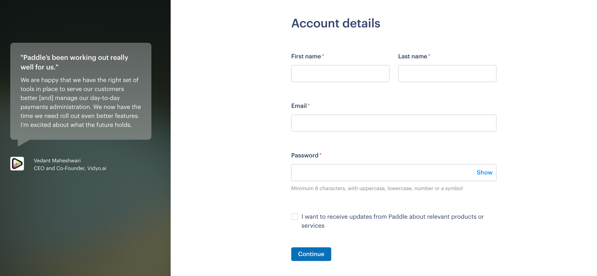 paddle account details