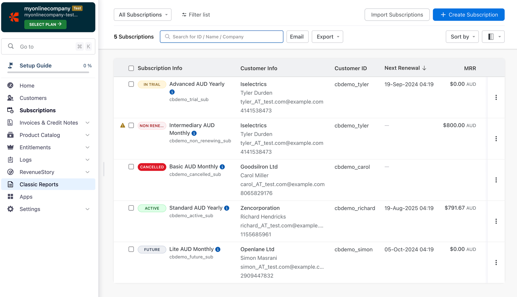 chargebee subscriptions