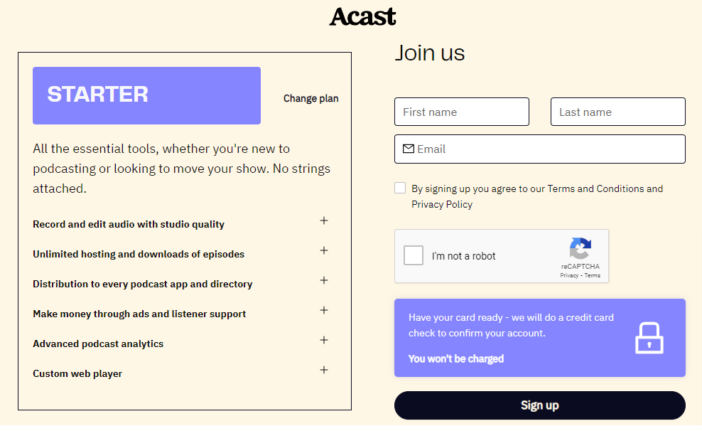 Signing up to Acast