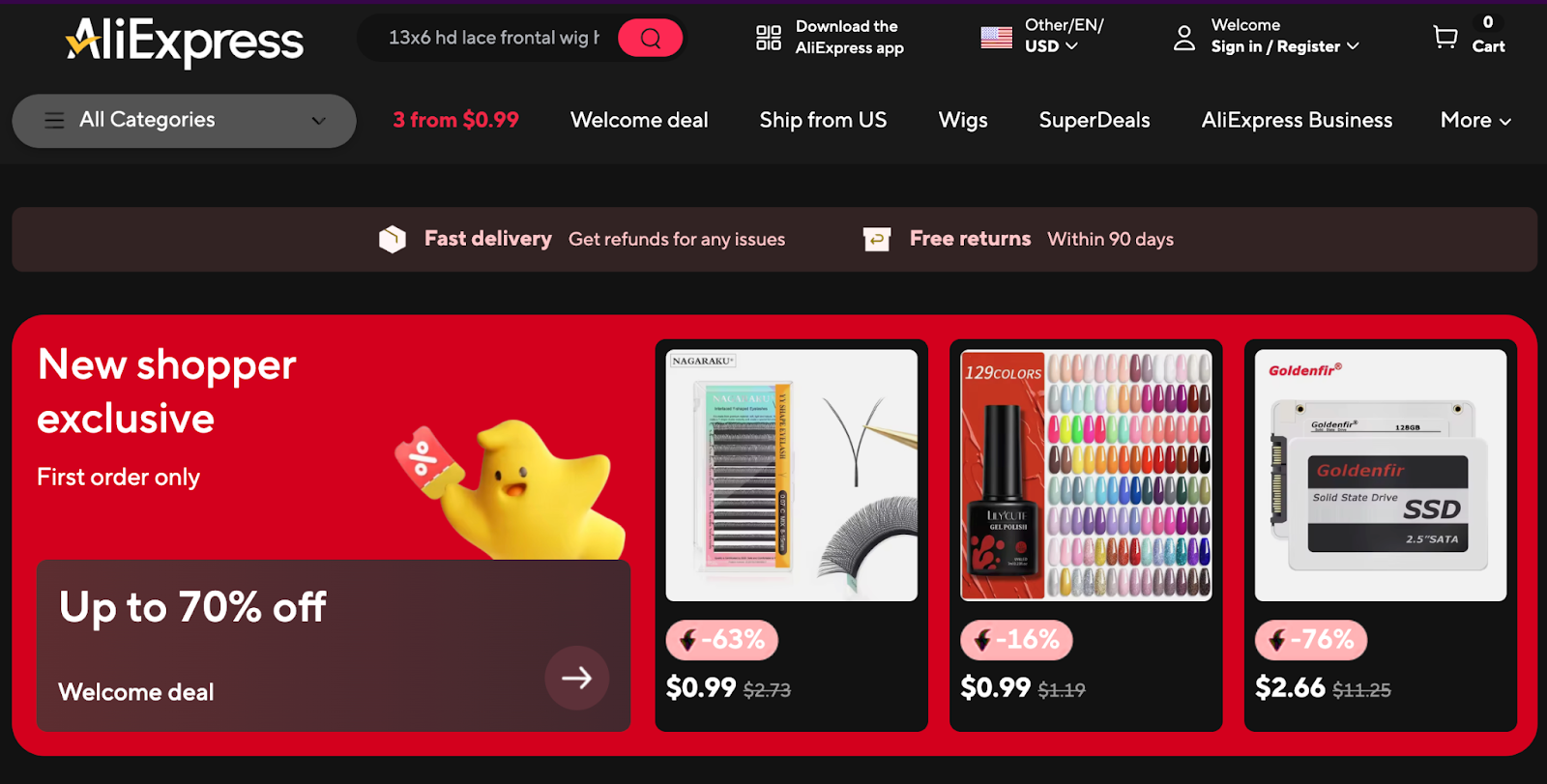 AliExpress Dashboard Screenshot