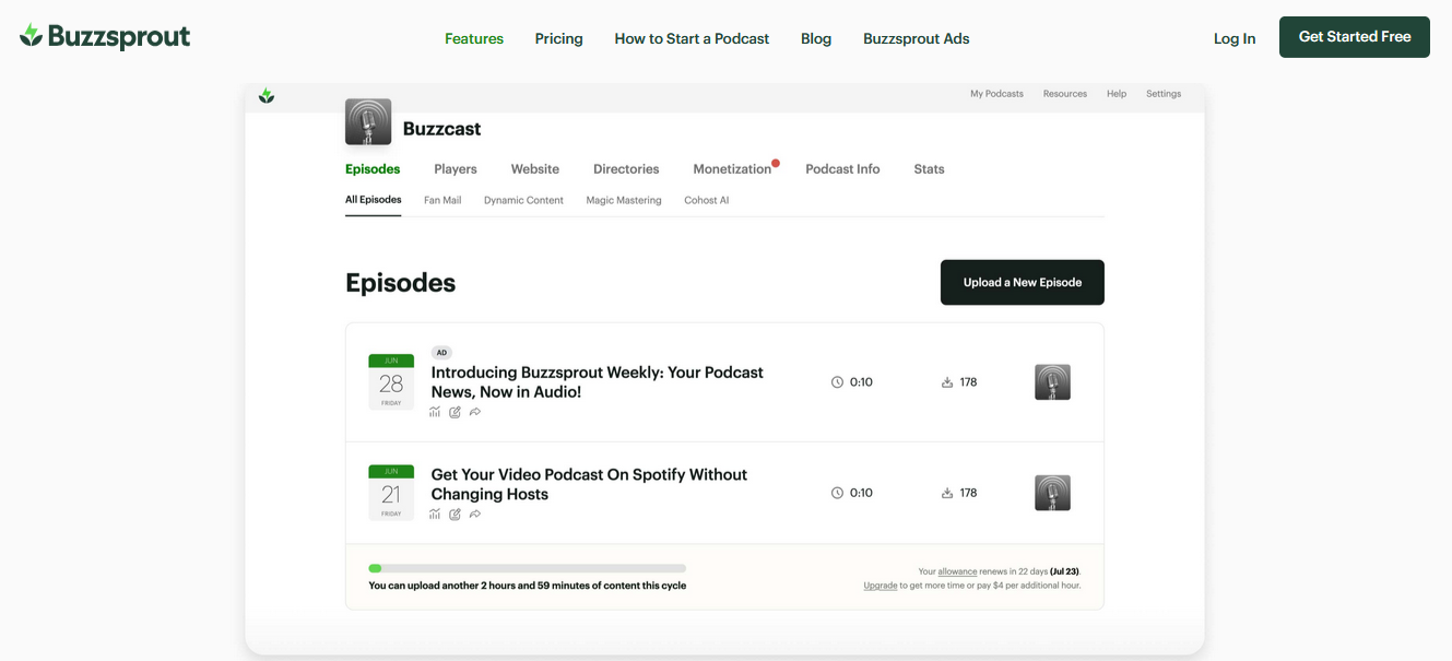 Buzzsprout features